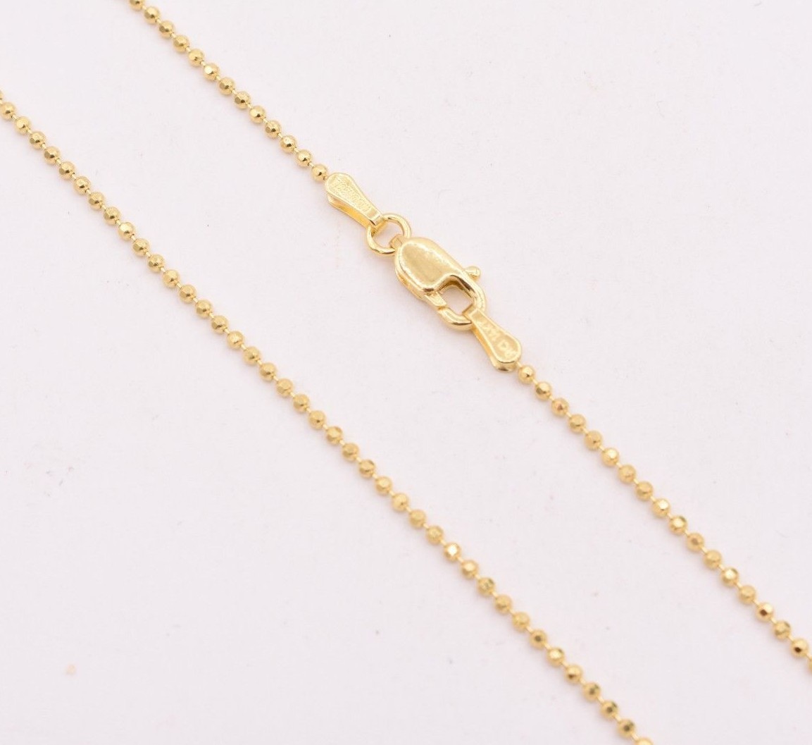 1.2mm Round Diamond Cut Bead Ball Chain Necklace Real Solid 14K Yellow Gold