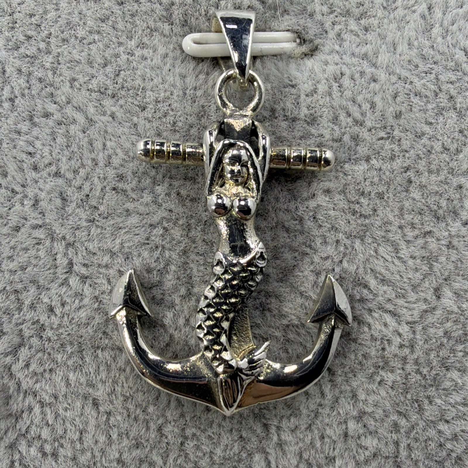 Solid 925 Sterling Silver Nautical 3D Mermaid On Anchor Pendant Nautical Jewelry
