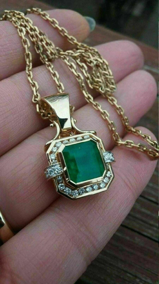 14k Yellow Gold Plated Plated 4.00Ct Colombian Lab Created Emerald Cut Pendant