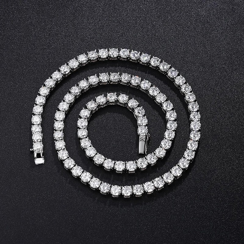 6.5mm Round Real Moissanite Tennis Necklace Hip Hop 925 Sterling Silver Chain