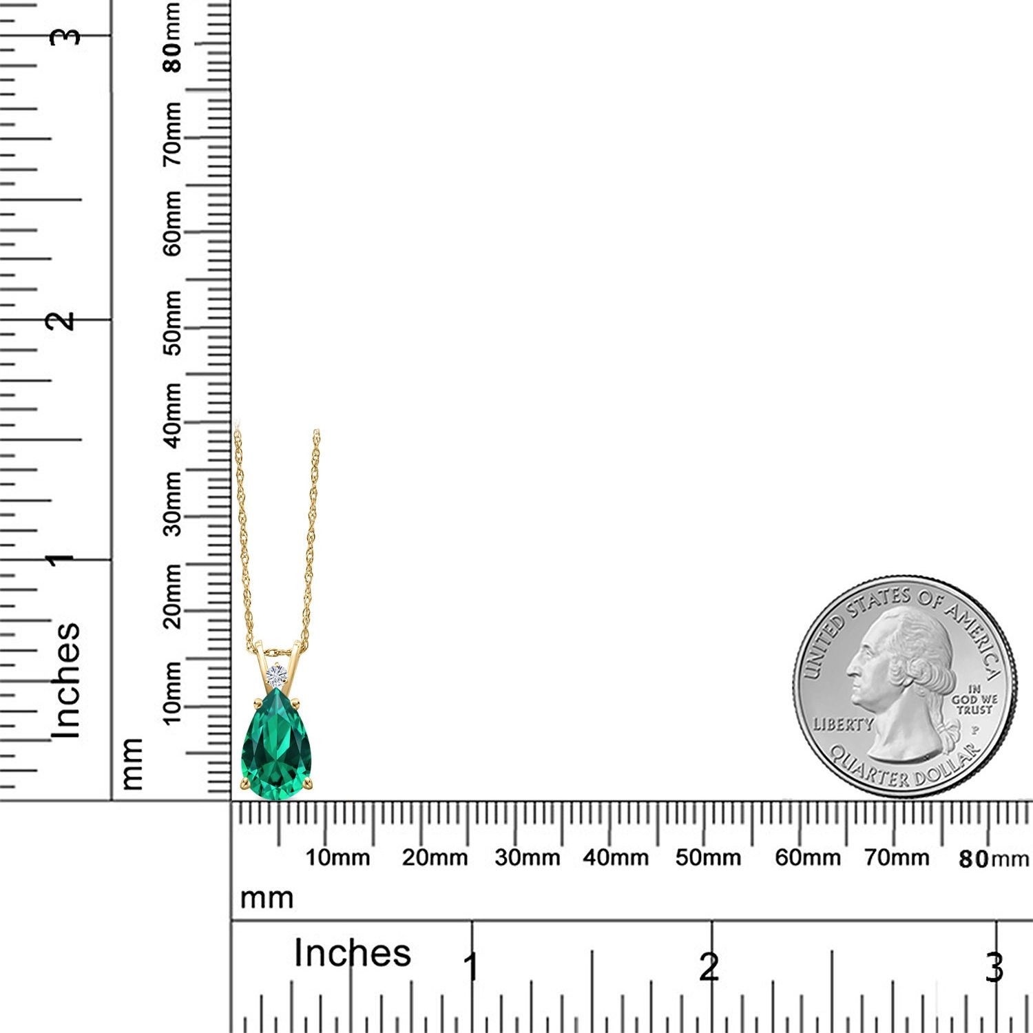14K Yellow Gold Nano Emerald and White Moissanite Pendant Necklace for Women |