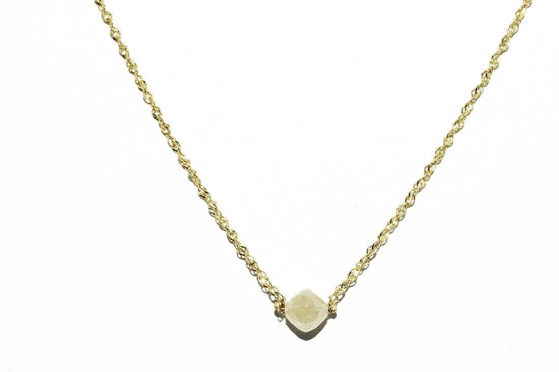 $2,100 .85CT NATURAL FANCY LIGHT YELLOW DIAMOND SOLITAIRE NECKLACE 14K GOLD