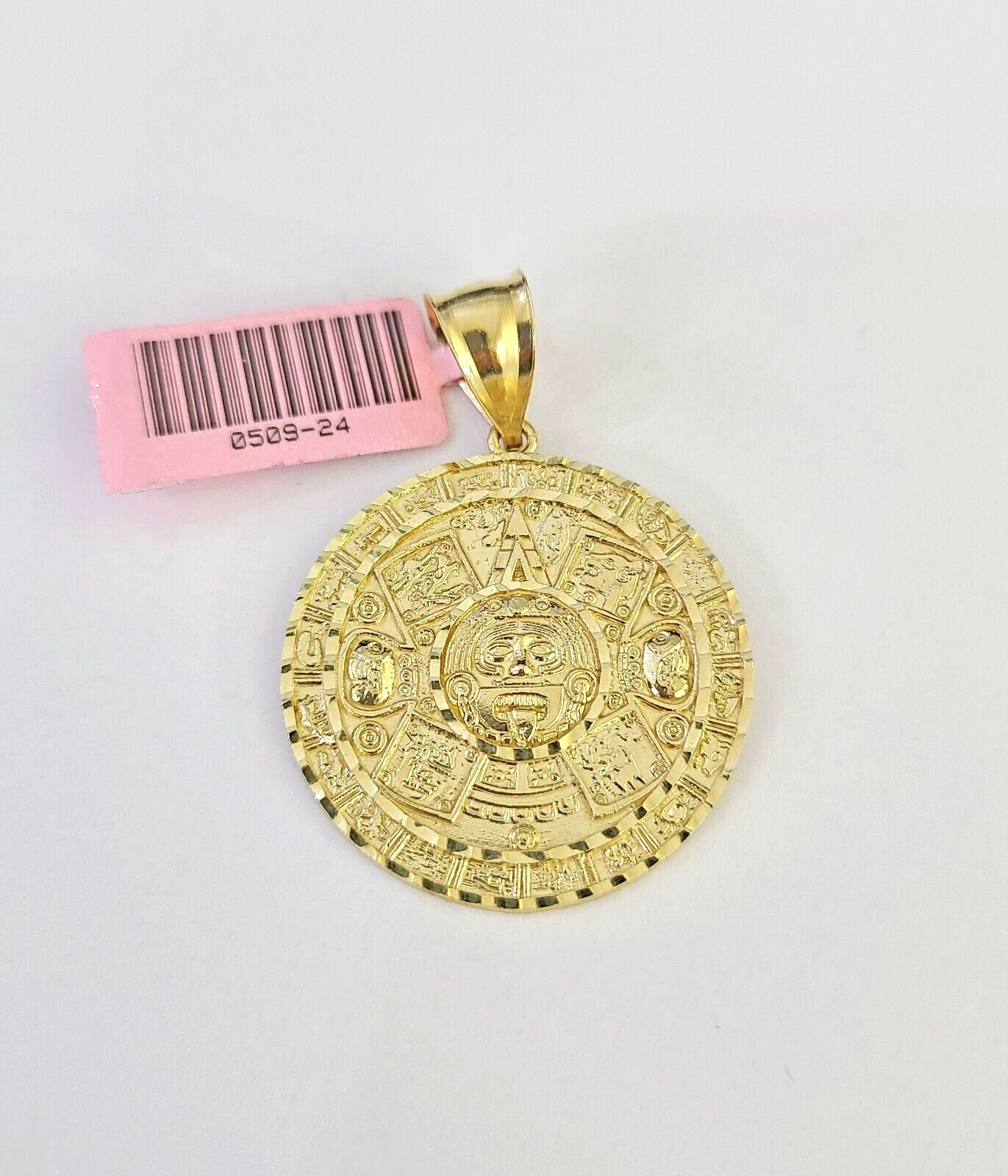 Real 14k Gold Charm Pendant Aztec Mayan Calendar 1.5″ Round Style 14k