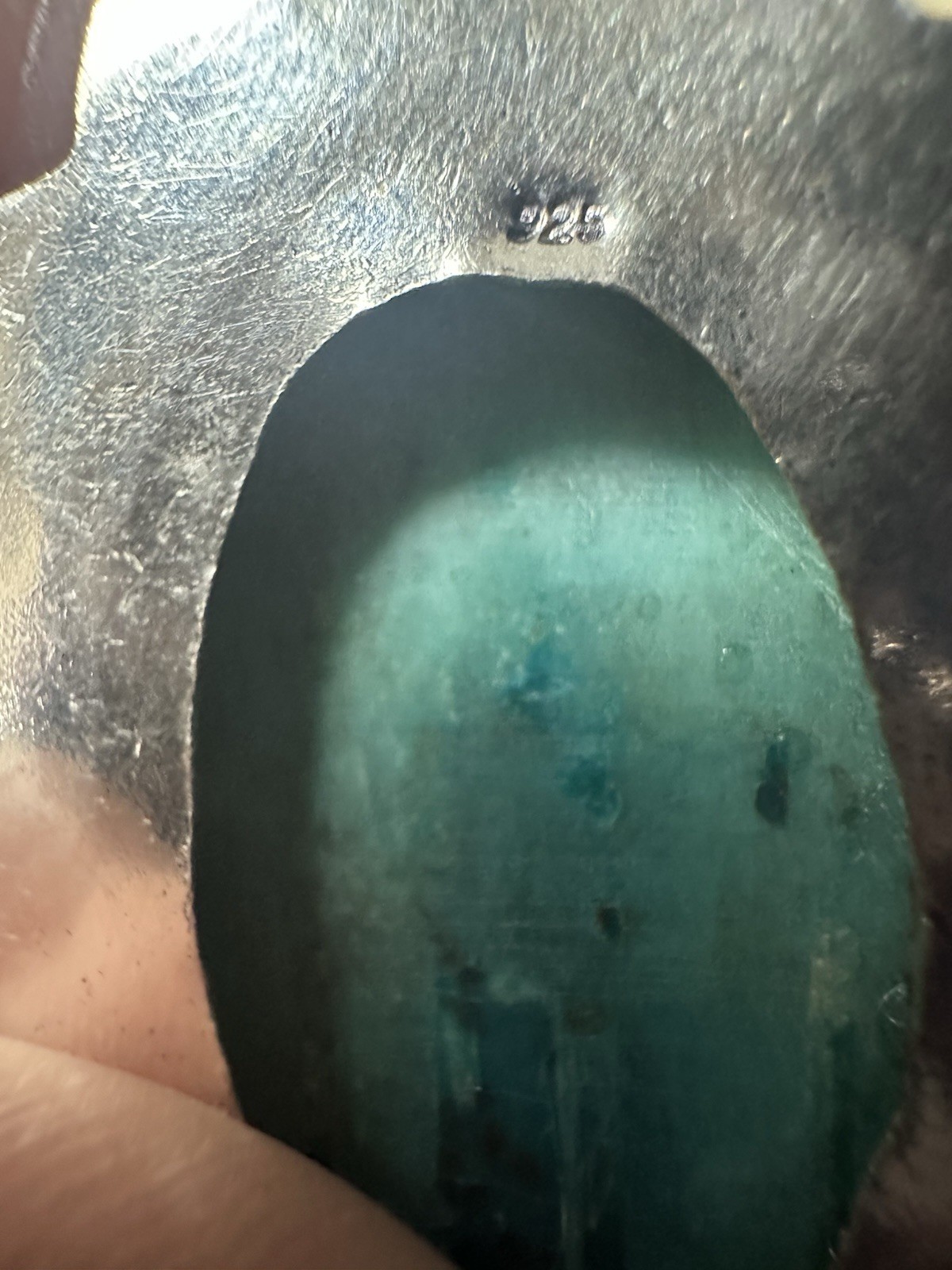 925 SS Large Amazonite Oval Pendant Sunburst Leaf Frame Boho Healing Crystal