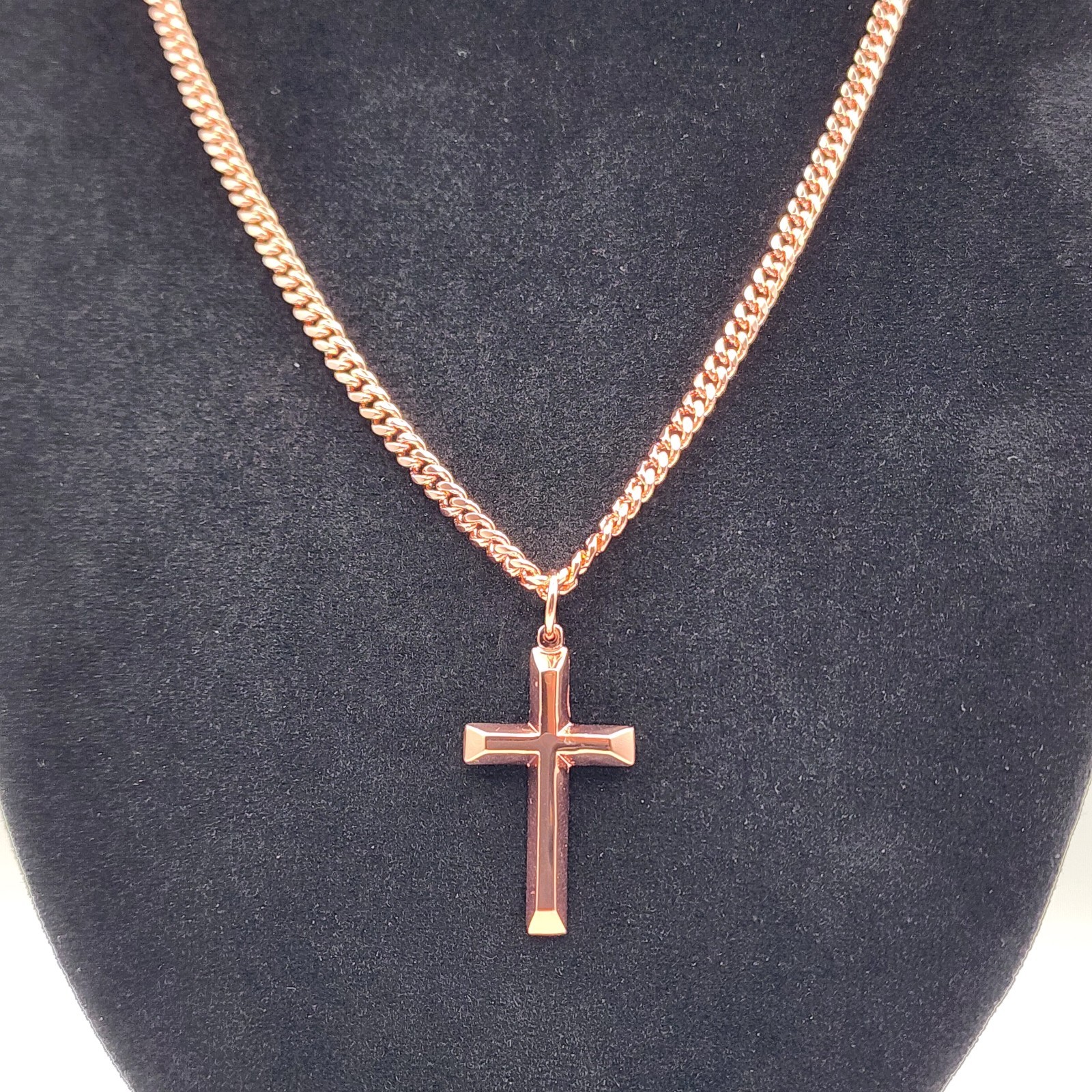 Solid Copper Cross Necklace –with 3.5 mm Chain – 20″, 22″, 24″ Sizes