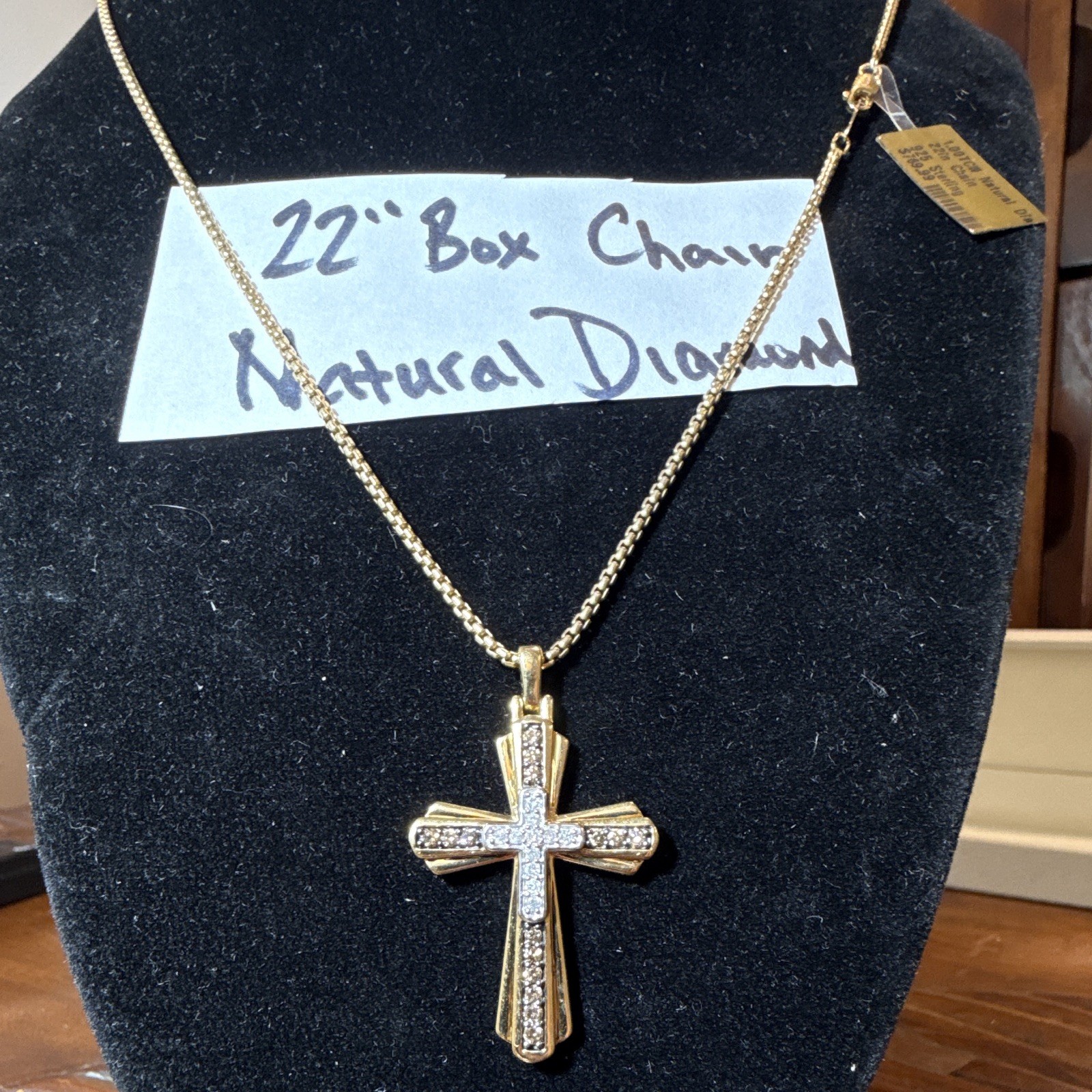 NATURAL DIAMOND Pendant 1.00 CTW w 22” Box Chain SOLID 925 Sterling Silver (13g)
