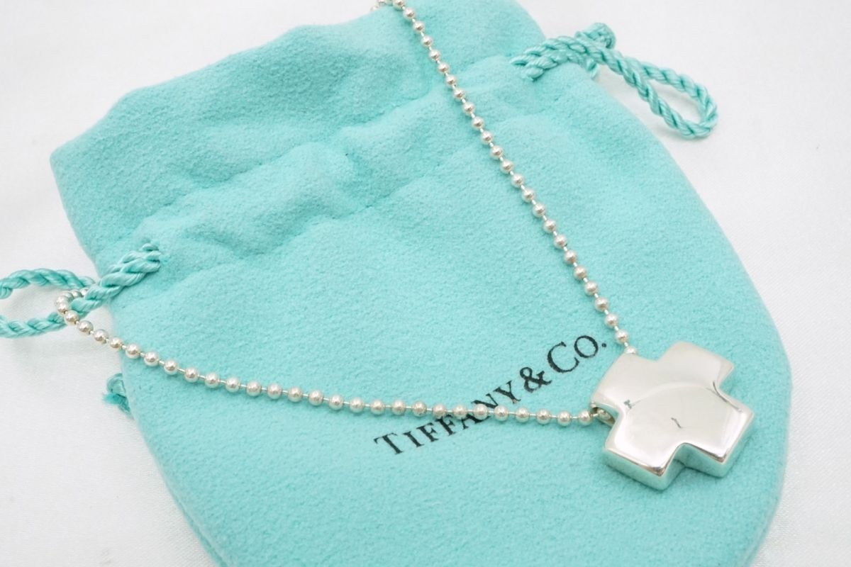 Tiffany Roman Cross Necklace Pendant Ball Chain SV925 Sterling Silver Used