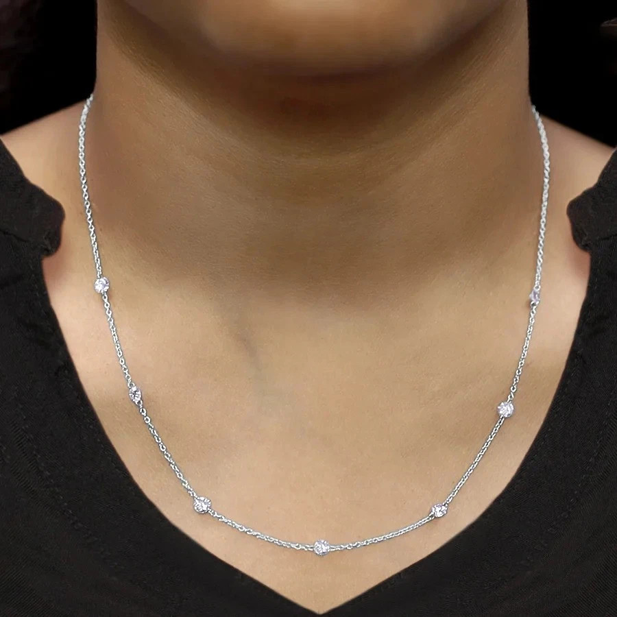 0.50-3 Ct Lab Grown Diamond Seven Stone Necklace 925 Sterling Silver Round Cut