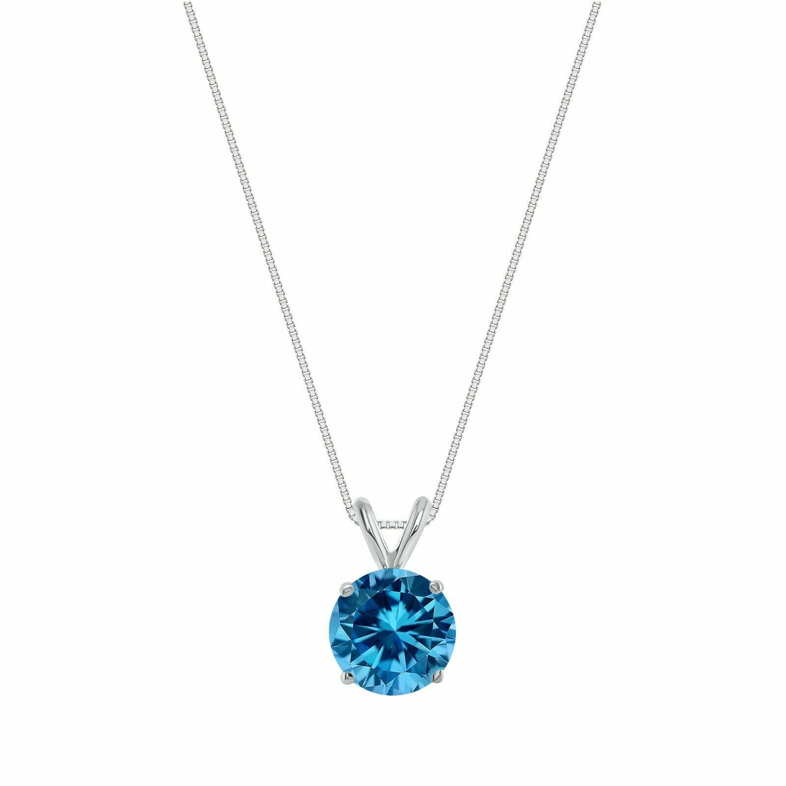 2 Ct. Round Brilliant Cut Treated Blue Diamond Solitaire Pendant 18″ Necklace