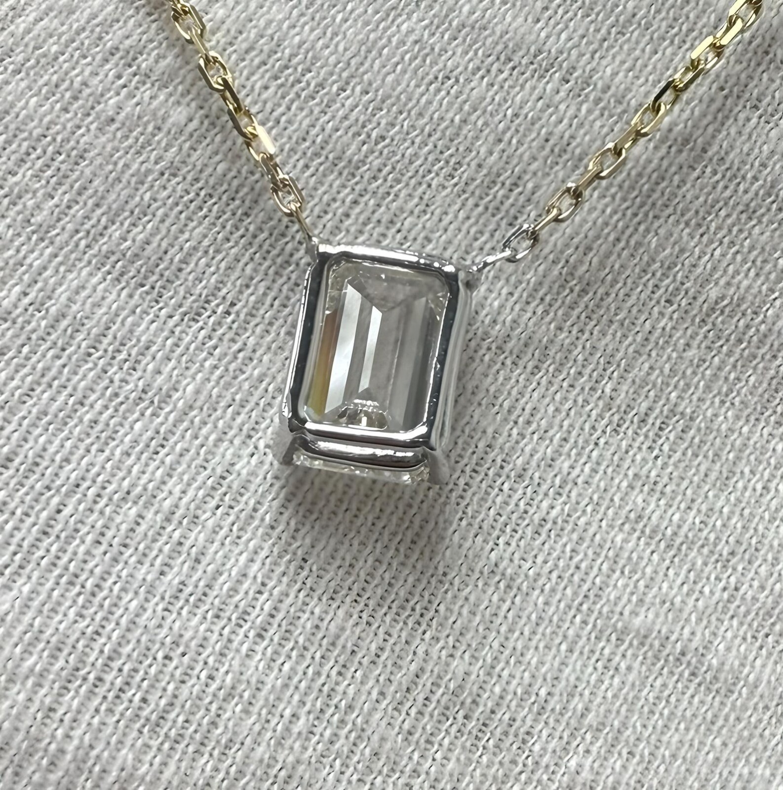 4Ct Emerald EF/VS1 Lab Grown Diamond Two-Tone Necklace& Pendant 14k Yellow Gold