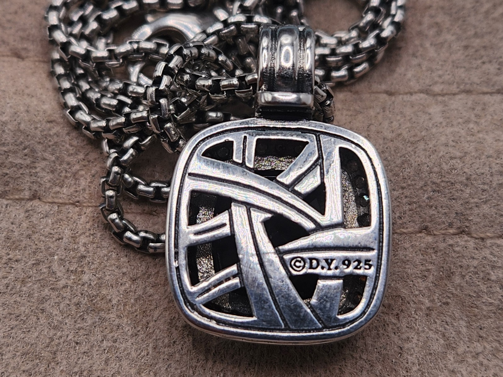 David Yurman 925 Sterling Silver Black Onyx pave 16mm albion Necklace 18″