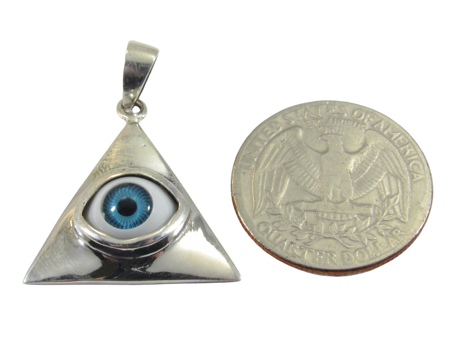 Solid 925 Sterling Silver All Seeing Eye Triangle Eyeball in Pyramid Pendant