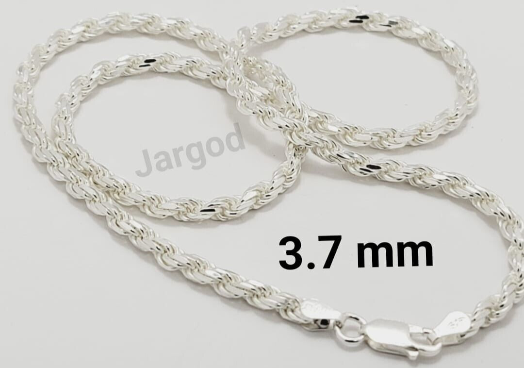Real Solid 925 Sterling Silver Diamond Cut Rope Chain Necklace Italy Jargod
