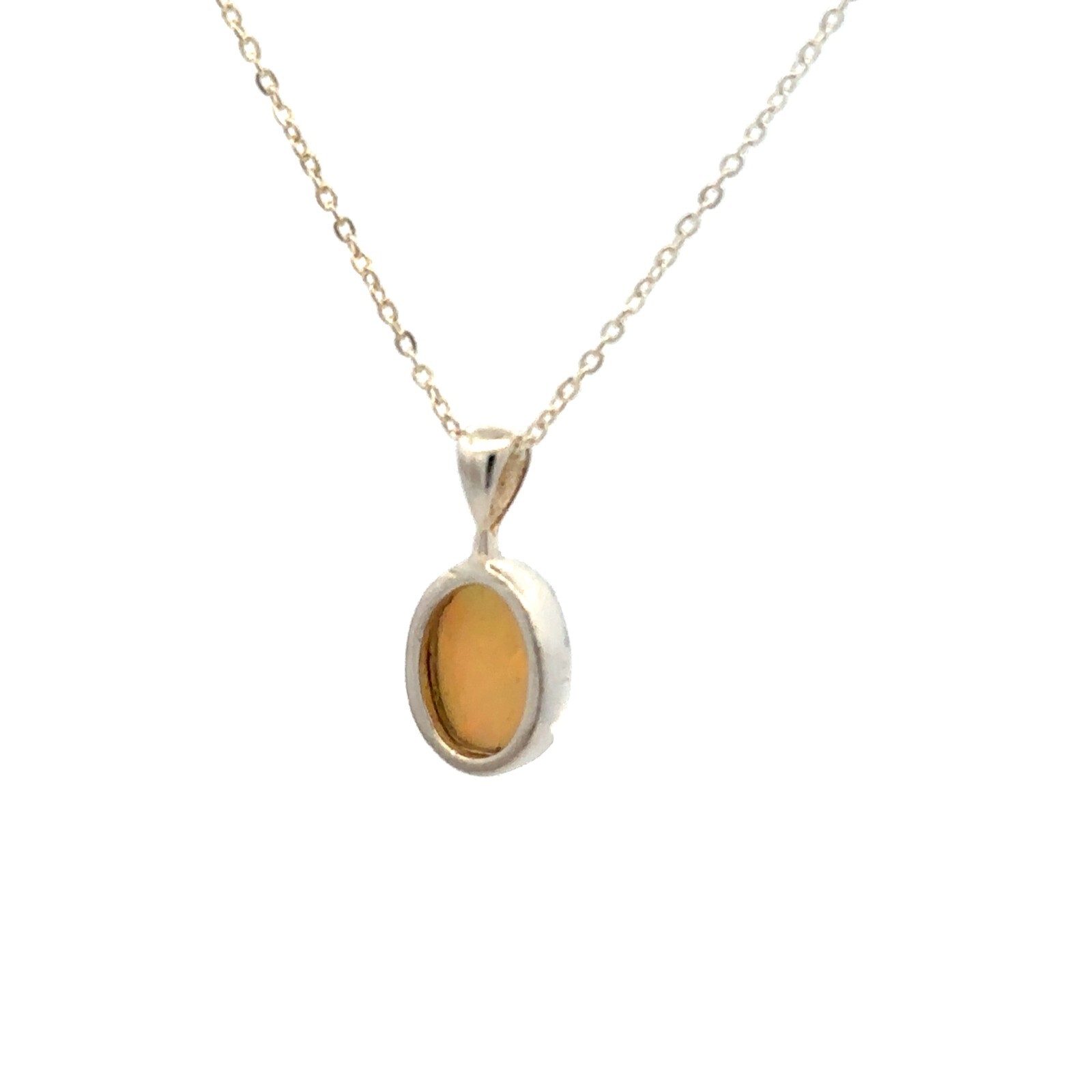 Sterling Silver Ethiopian Opal Necklace (1/4 x 1/2 Inch) With 16+2 Inch Chain
