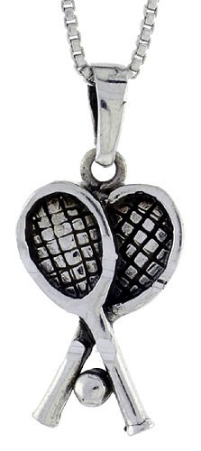 925 Sterling Silver Double Tennis Rackets Charm Pendant 1 1/4 (31mm) Inch Tall