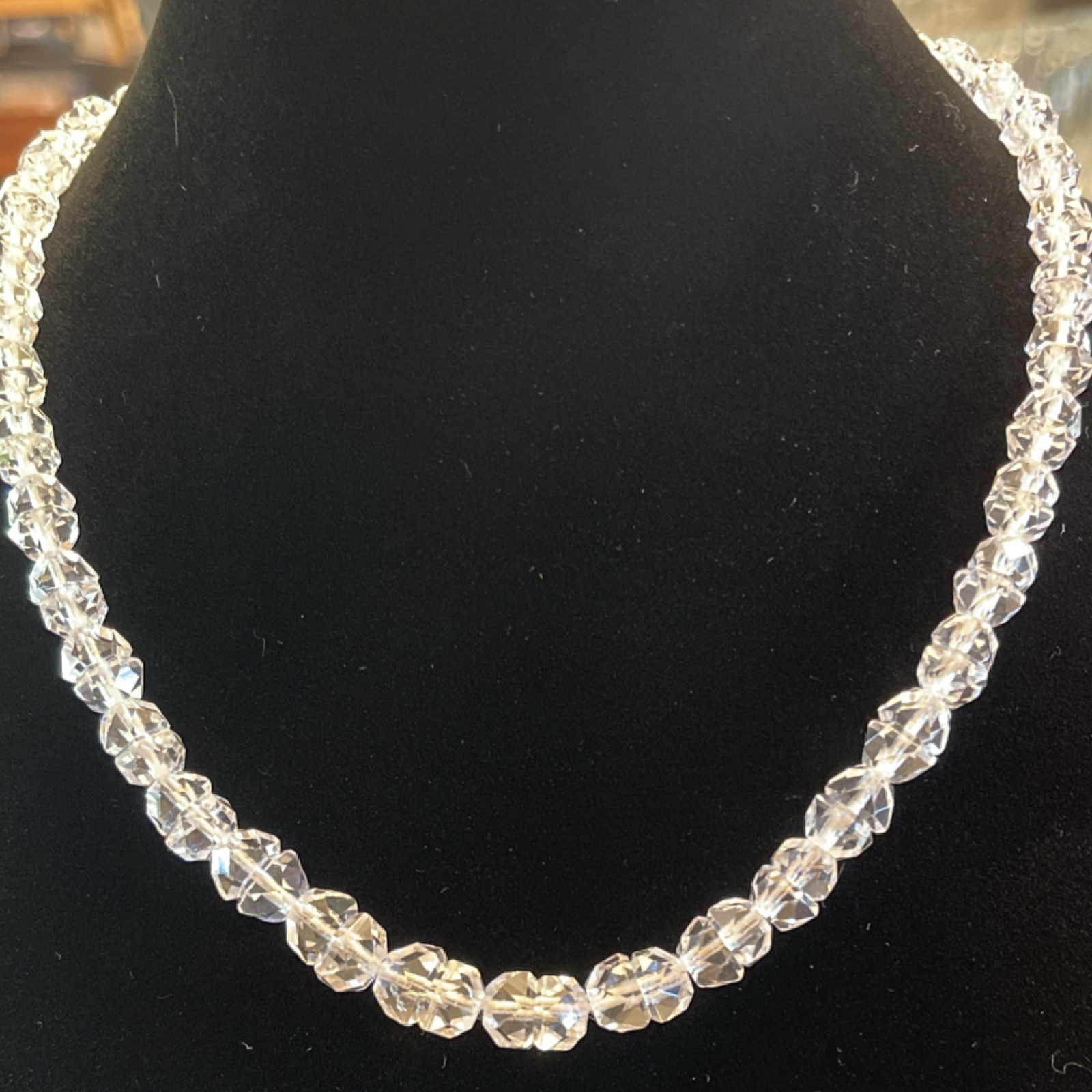 1950’s Tapered Clear Crystal Beaded Necklace 16” with Silver 925 Hook Clasp