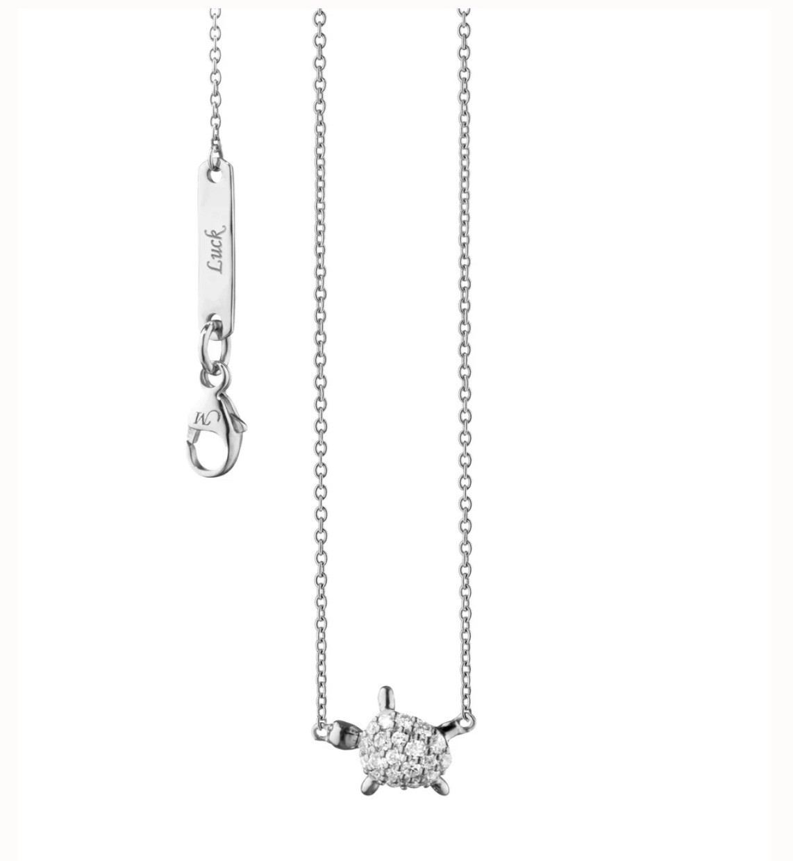 NEW MONICA RICH KOSANN Sterling White Sapphire Critter Turtle “Luck” Necklace