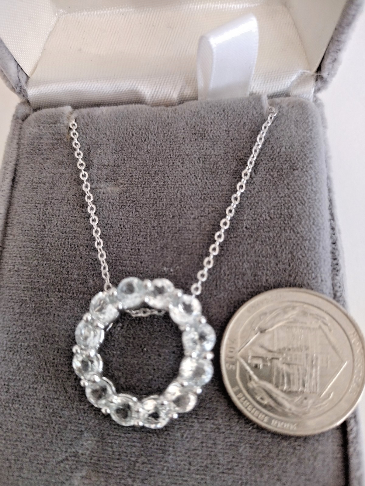 Vintage Sim Diamond White Topaz Circle Necklace Gem Tested in Box Silver Tone