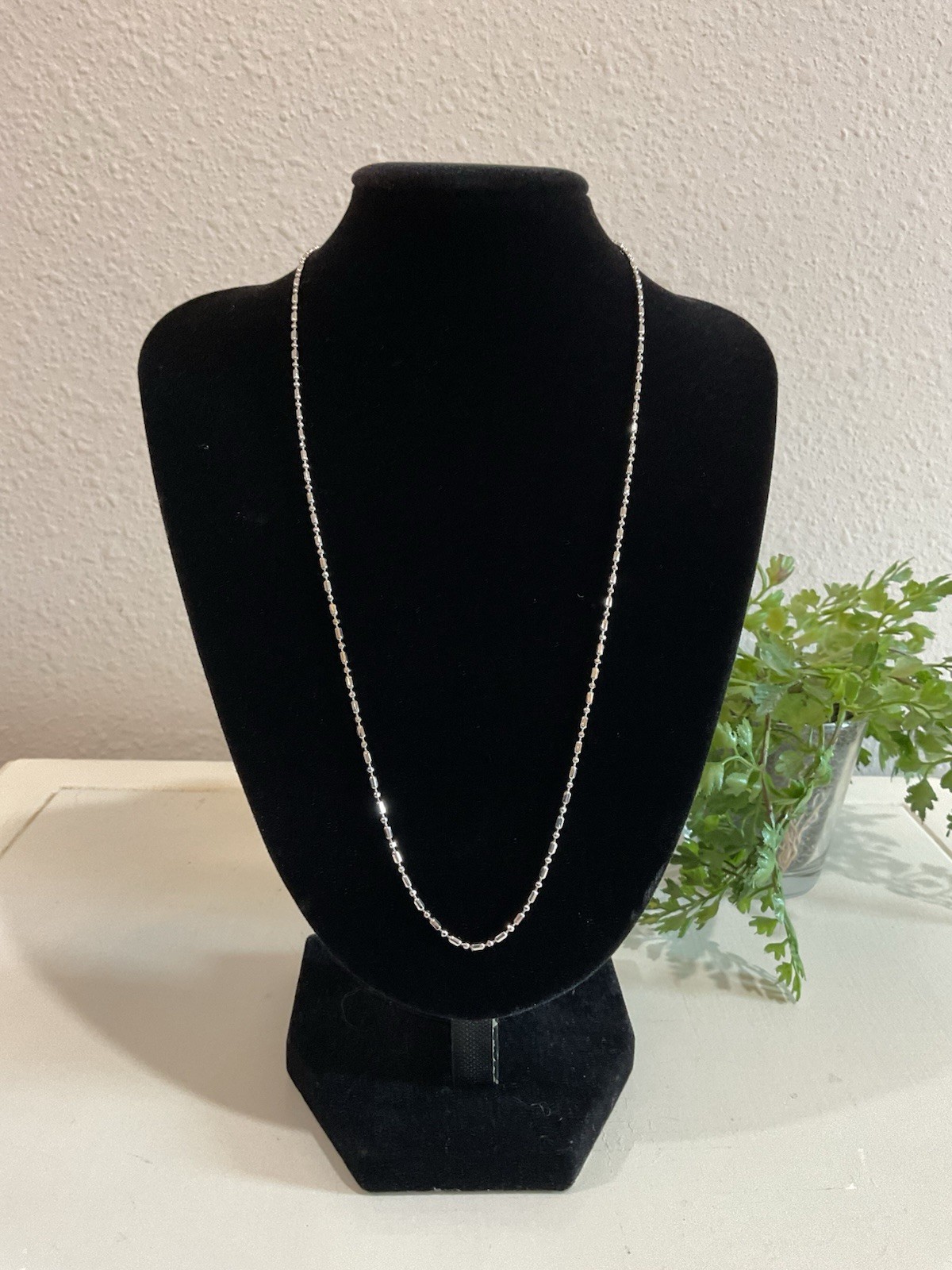 18K White Gold Platinum 750 Plated Silver Bead Bar Chain Necklace 1mm 18” Unisex