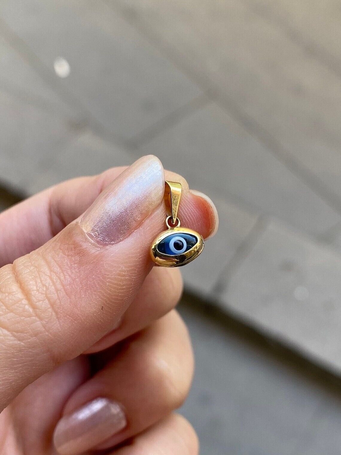 14k Solid Gold Blue Murano Glass Evil Eye Pendant, 14k Gold, Good Luck