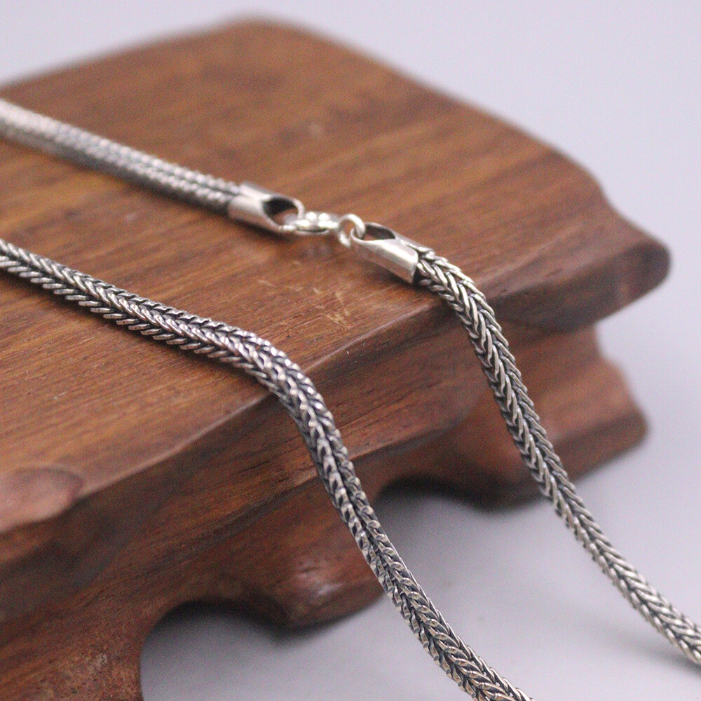 Real 925 Sterling Silver 2.5mm Foxtail Link Chain Unisex Necklace 19.7″ 13-15g