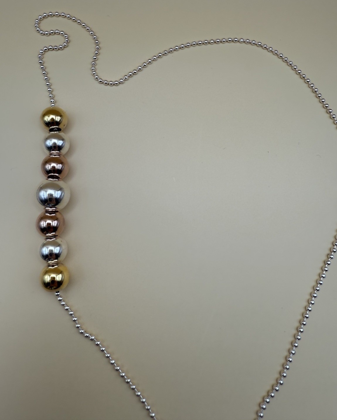 925 Sterling Silver Tri-Color Ball Bead Station Necklace 20” Italy