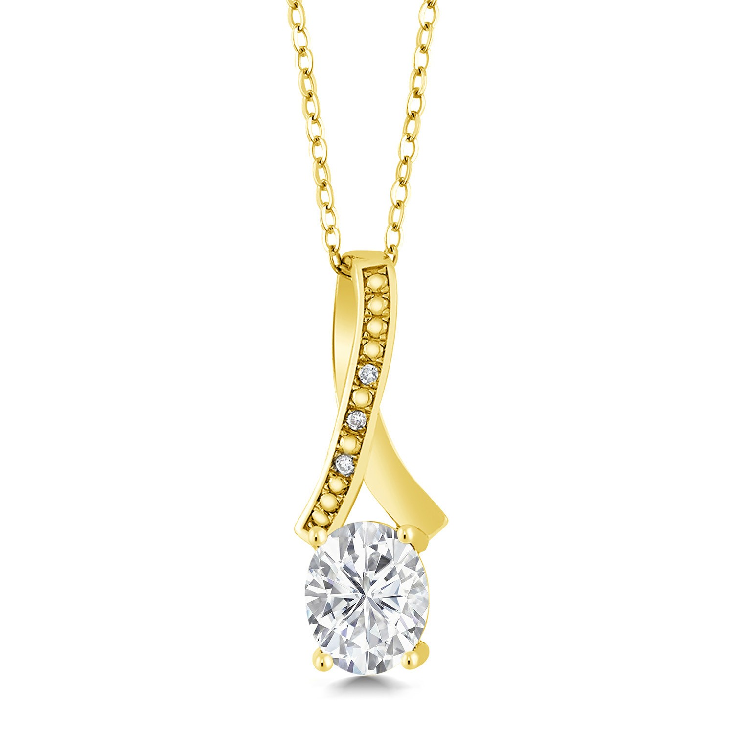 18K Yellow Gold Plated Silver Pendant Near Colorless Moissanite & Diamond