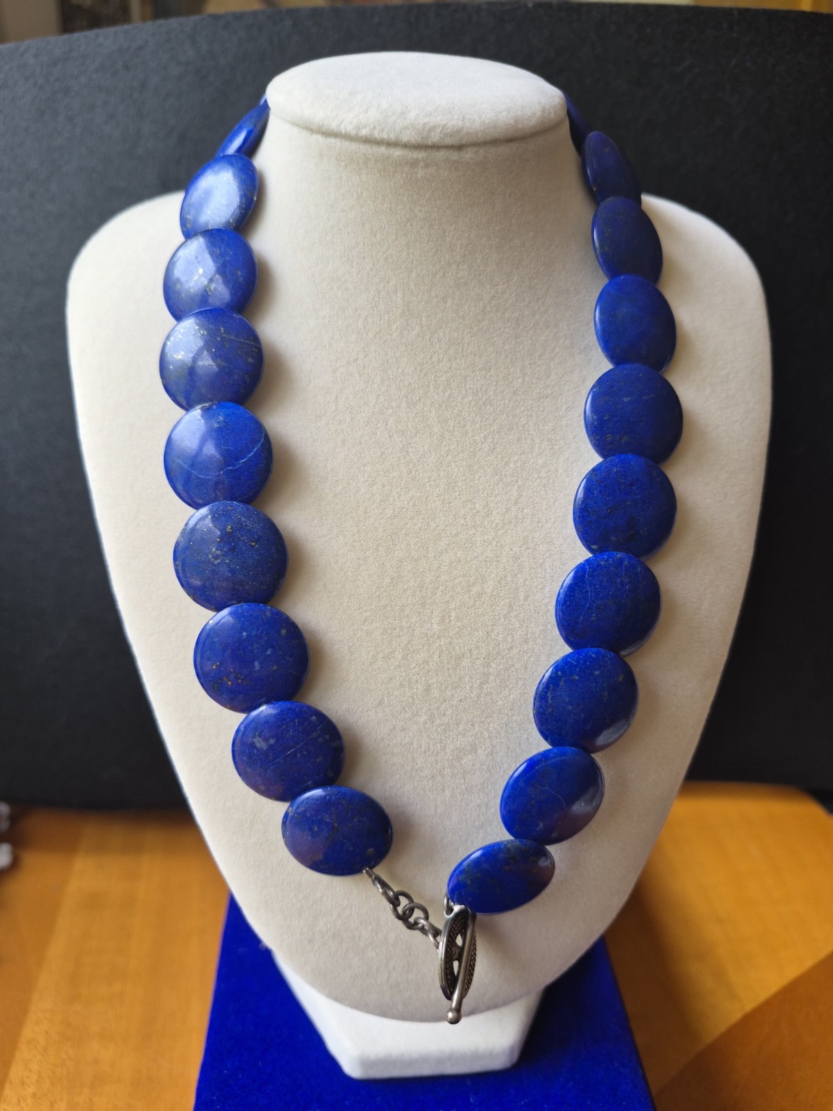 NATURAL LAPIS LAZULI 20MM DISC NECKLÀCE STERLING SILVER TOGGLI CLASP NECKLACE