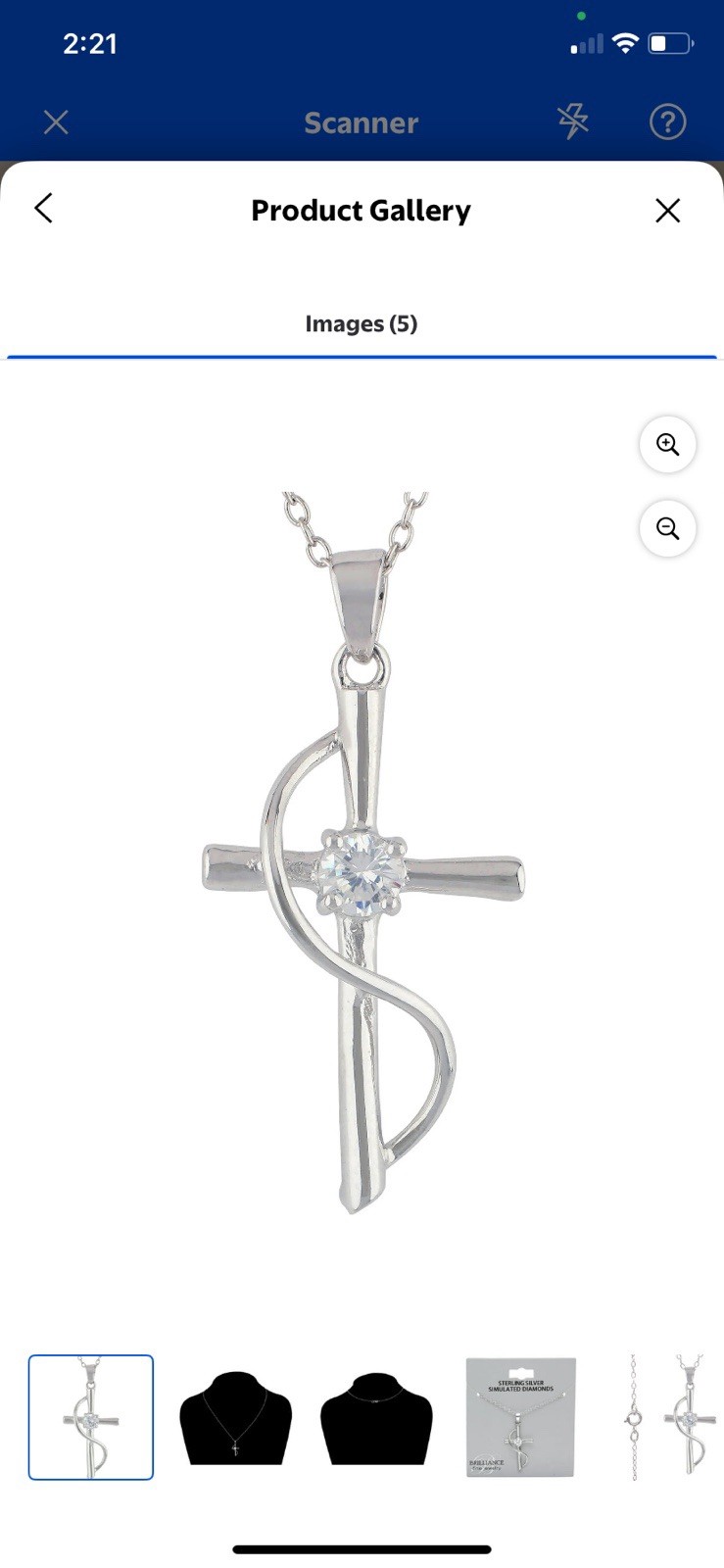 18” Fine Jewelry Adult Sterling Silver Simulated Diamond Cross Necklace