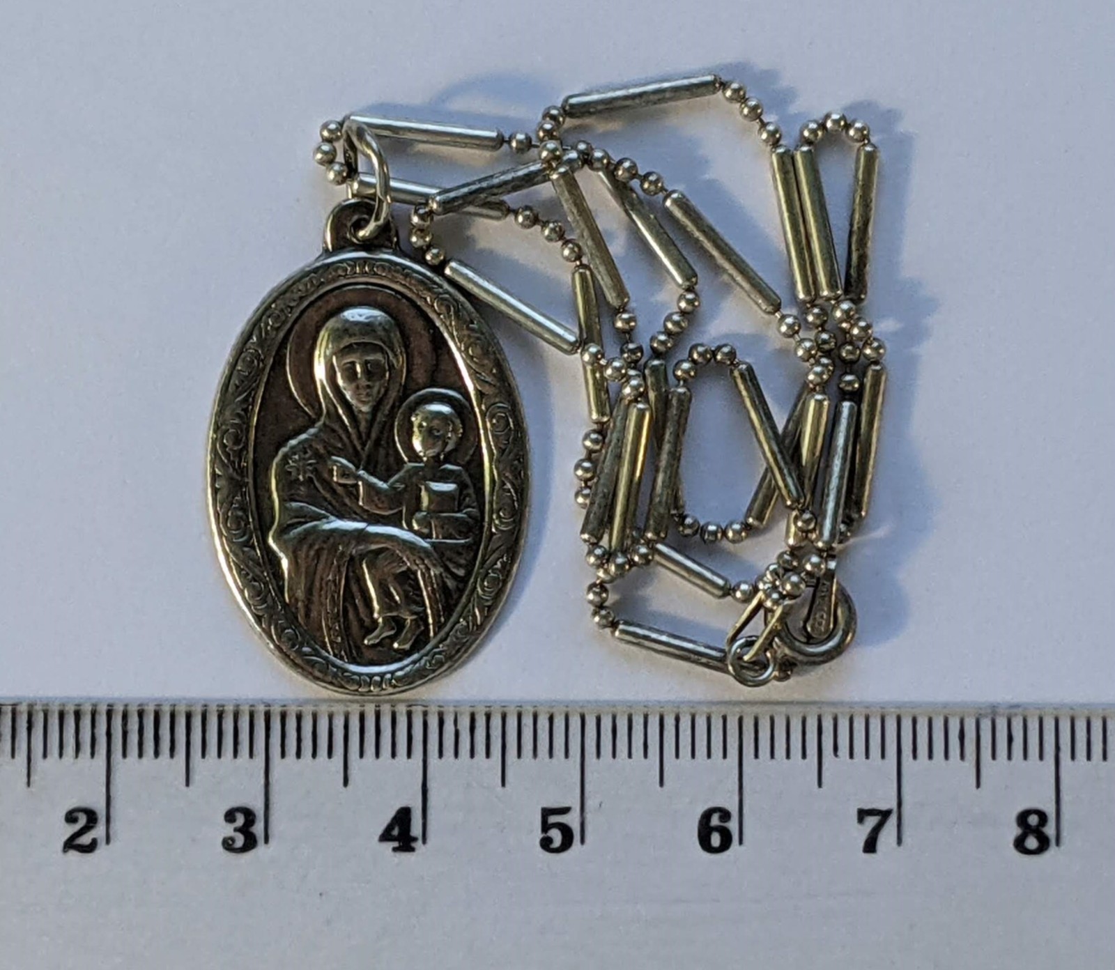 Orthodox icon amulet “Mother of God”, chain 40 cm. 925 silver. Weight 7.15 g.