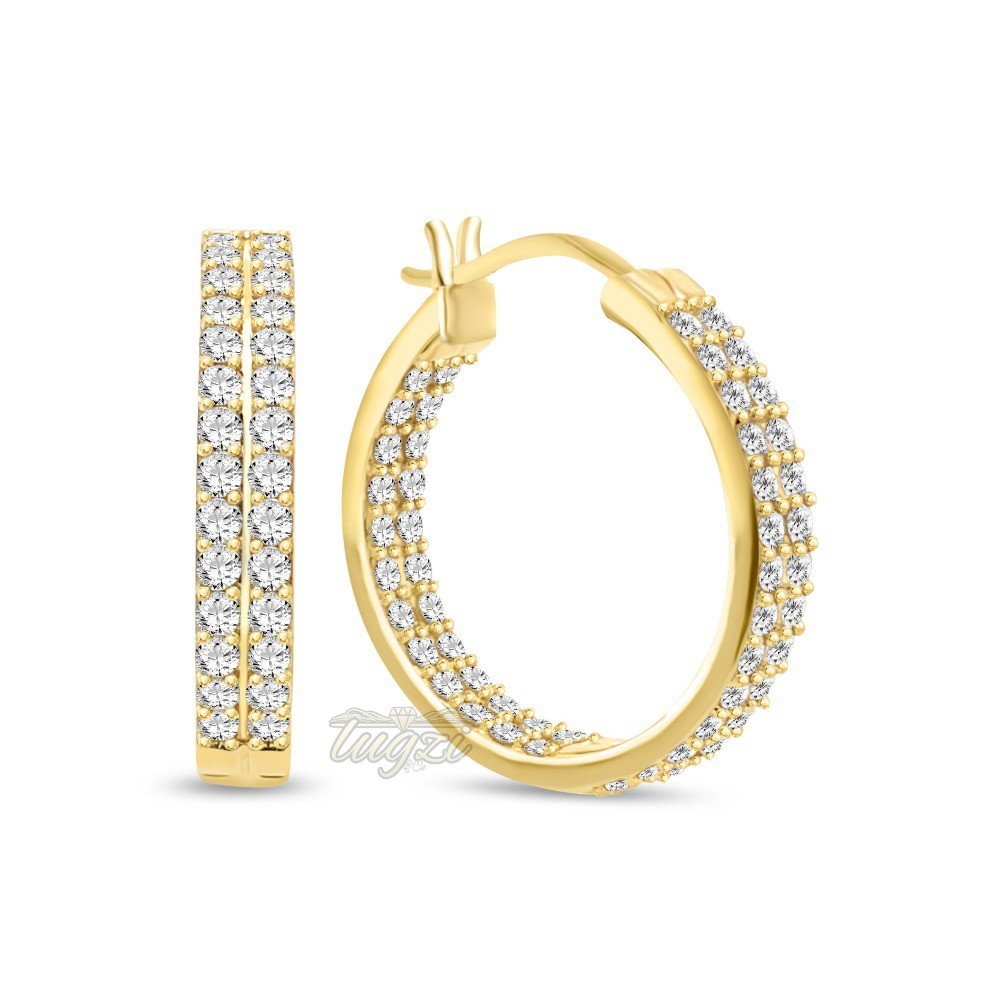 $3999-2CTTW💥CERTIFIED NATURAL Diamond INSIDE OUT HOOP EARRINGS💥10K YELLOW GOLD