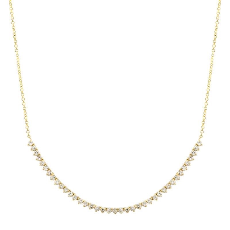 Half Diamond Tennis Chain Necklace 14K Yellow Gold Adjustable, .85 CTW