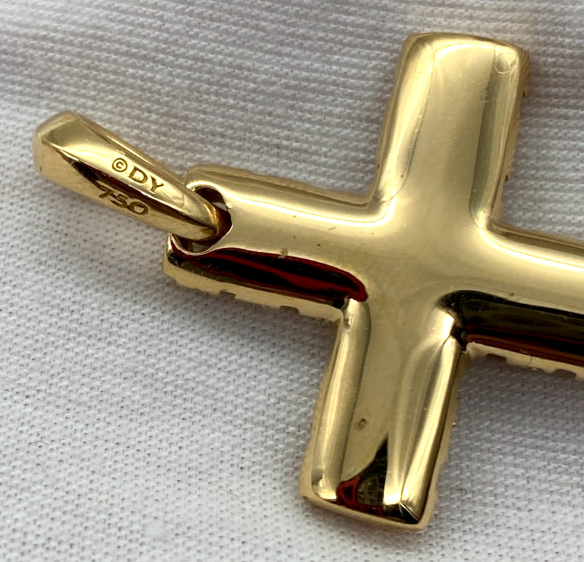 David Yurman 18K Yellow Gold Chevron Cross Enhancer Diamonds Pendant 36 x 27mm