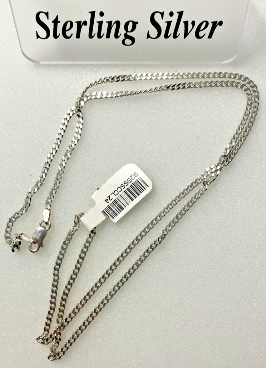 925 Sterling Silver Italy Solid Curb Link Chain 8.25grams 2.3mm 24” New with Tag