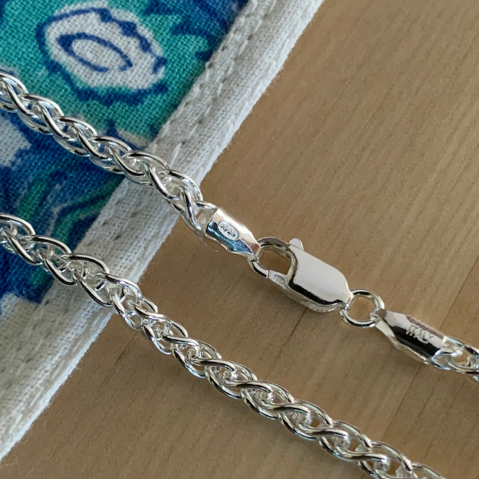 Real Solid Sterling Silver Wheat Spiga Rope Chain Necklace