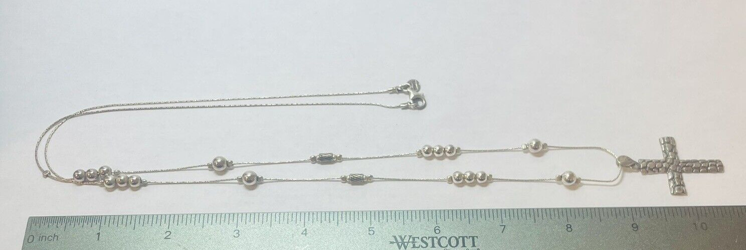 Or Paz Israel Sterling 925 Silver Station Bead Pebble Cross Necklace 36 in
