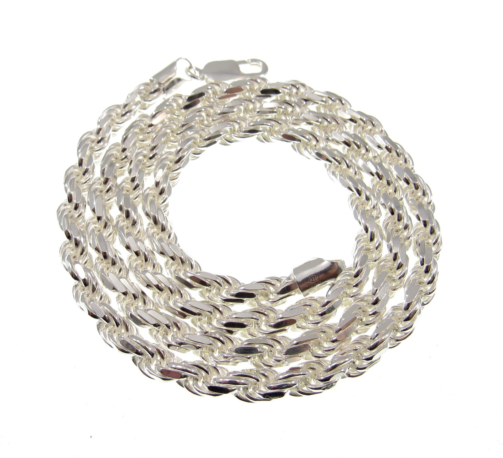 6MM Solid 925 Sterling Silver DIAMOND CUT ROPE CHAIN Bracelet or Necklace Italy