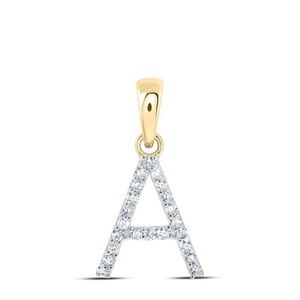 0.09 Ctw Natural Diamond Letter A Initial Pendant 10K Yellow Gold