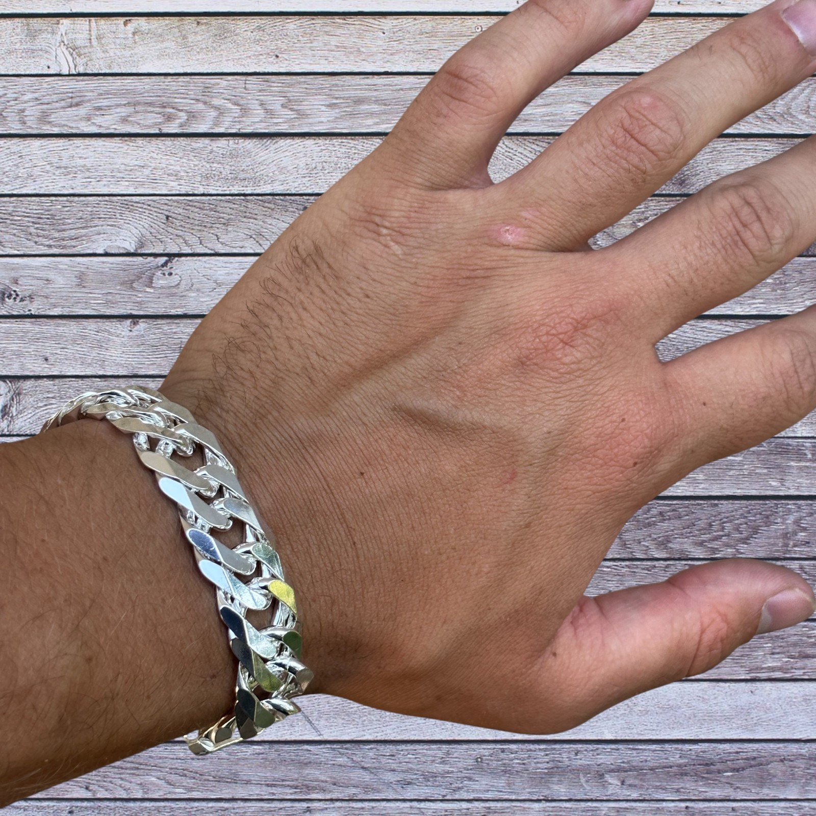16mm Double Curb Link Bracelet – Real Solid 925 Sterling Silver MADE IN ITALY
