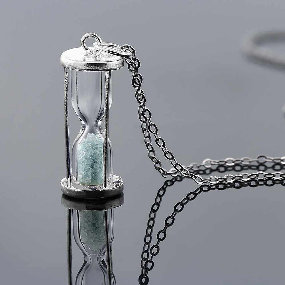 925 Silver Hourglass Pendant and 0.75 Ct Aquamarine Dust 18″ Chain