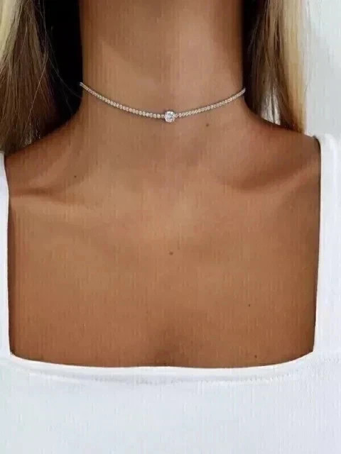 13 Ct Round Cut Lab Created Diamond 14K White Gold Plated Tennis Choker Necklace