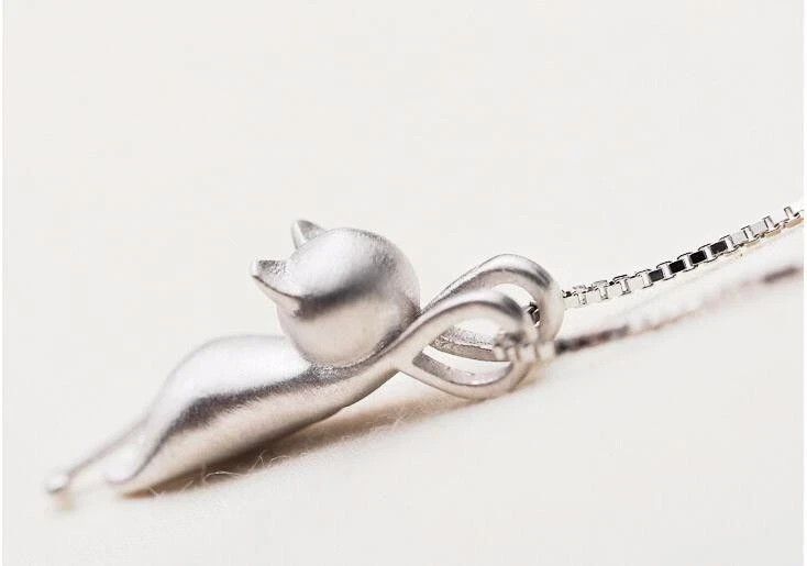 925 Sterling Silver Cute Kitty Cat Pendant Necklace Korean Fashion Jewelry