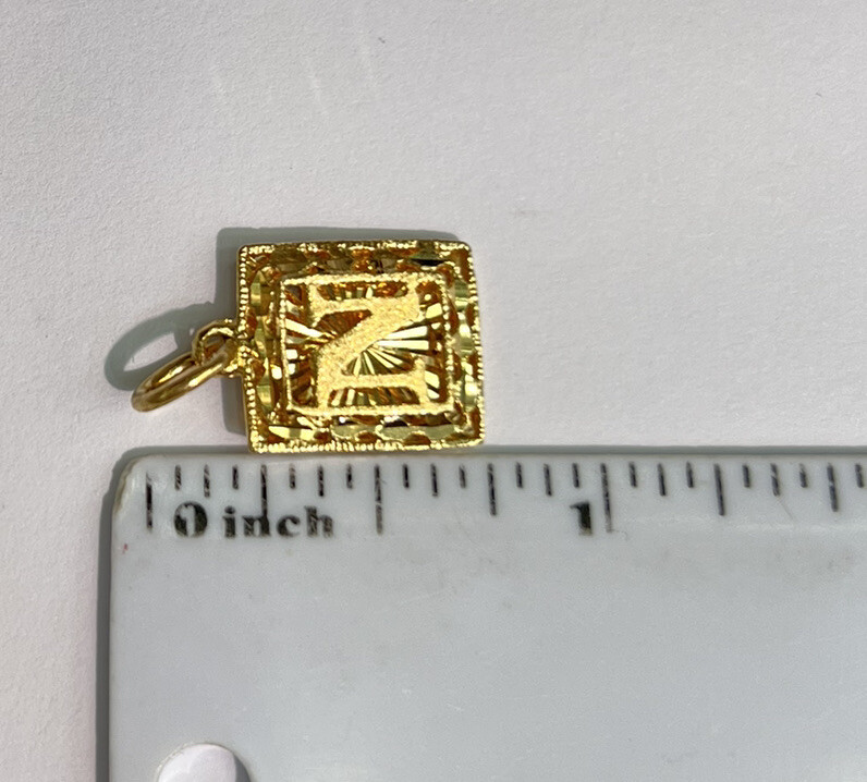 18k Solid Yellow Gold Unisex Initial “N” Rectangle Charm Pendant, 1.98 Grams