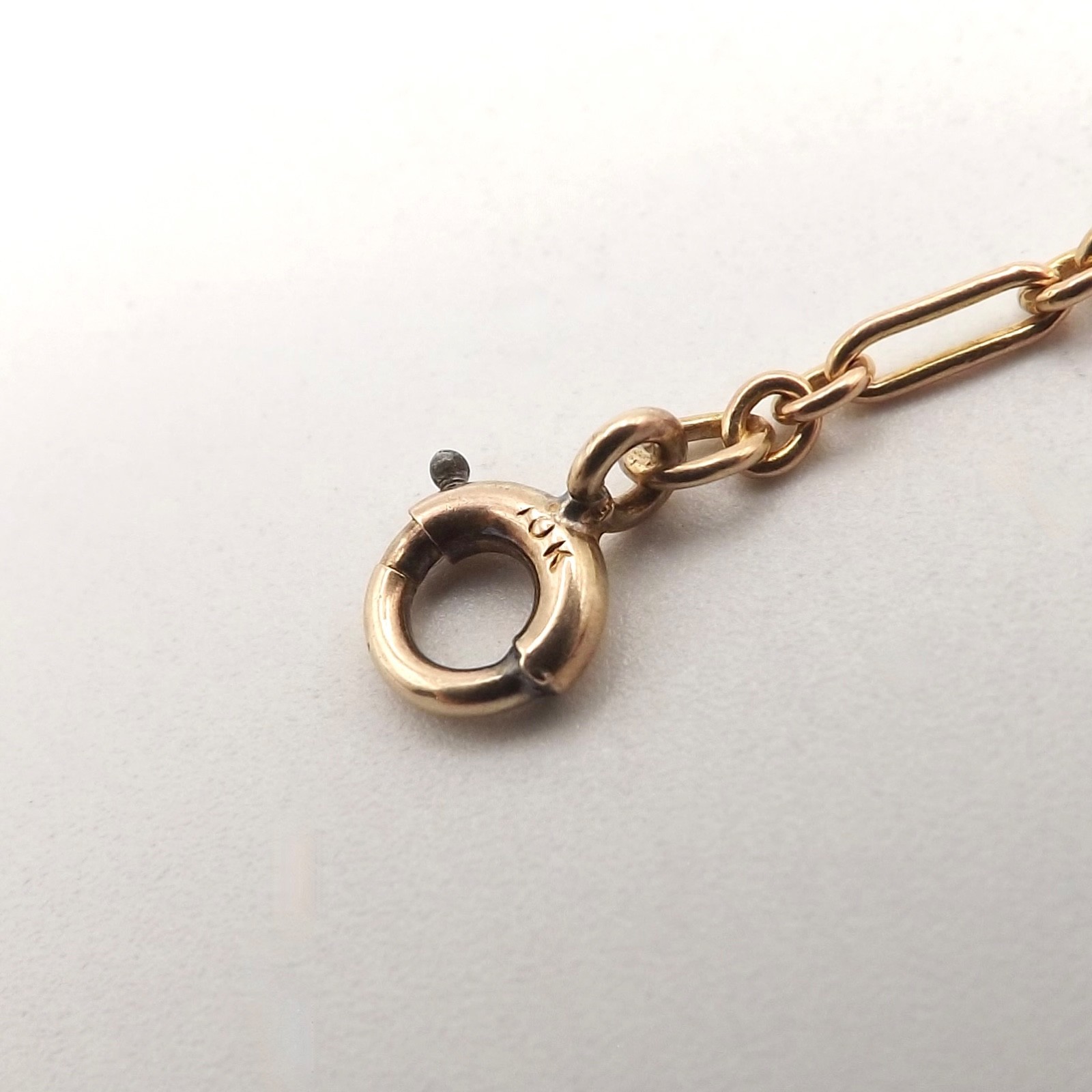 Solid 10k Rose Gold Art Deco Oval Round Cable Link Chain Necklace 15in