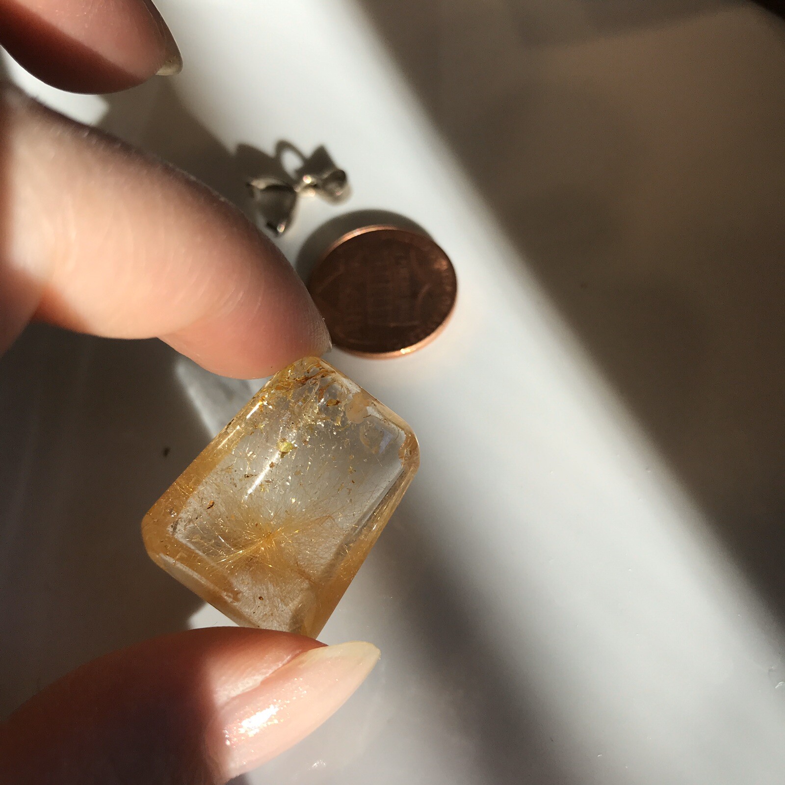 US SELLER Natural cushion Golden Rutilated Quartz Pendant Brazil Crystal 16