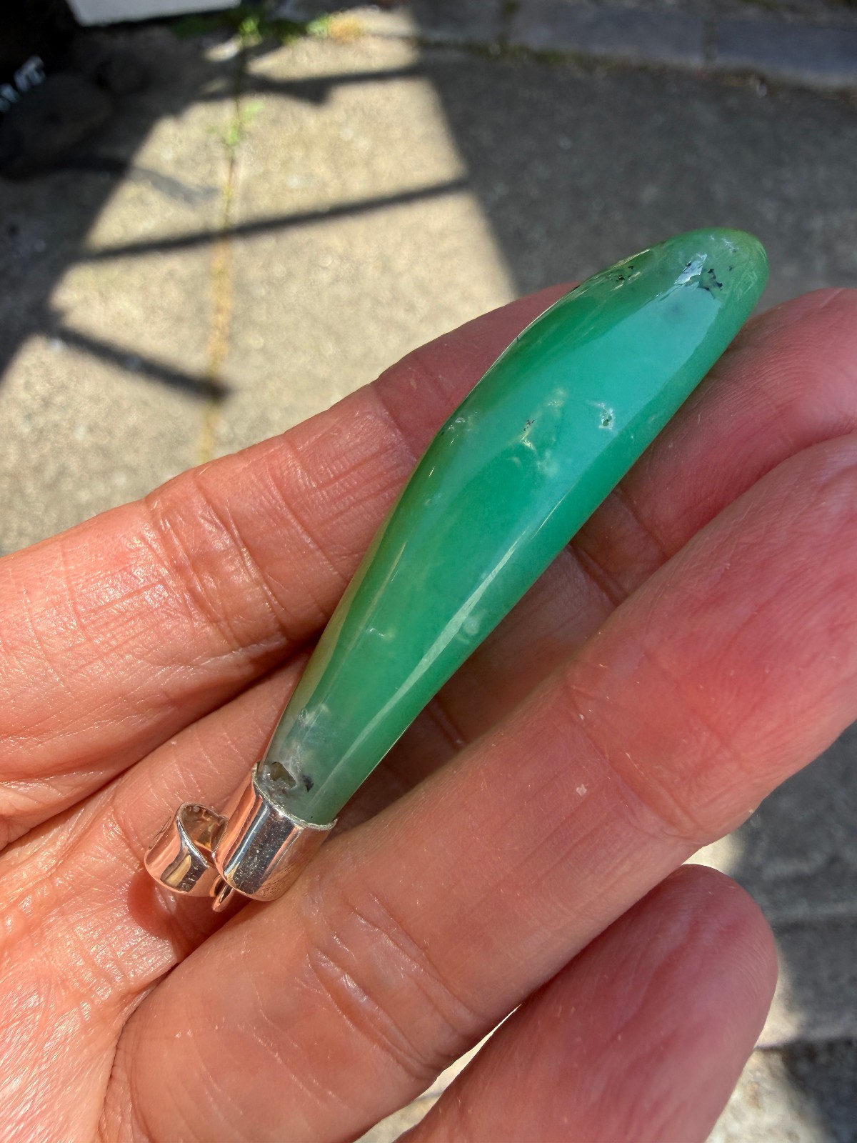 Chrysoprase Crystal Point Polished Pendant Healing Silver 925 Healing Natural Lg