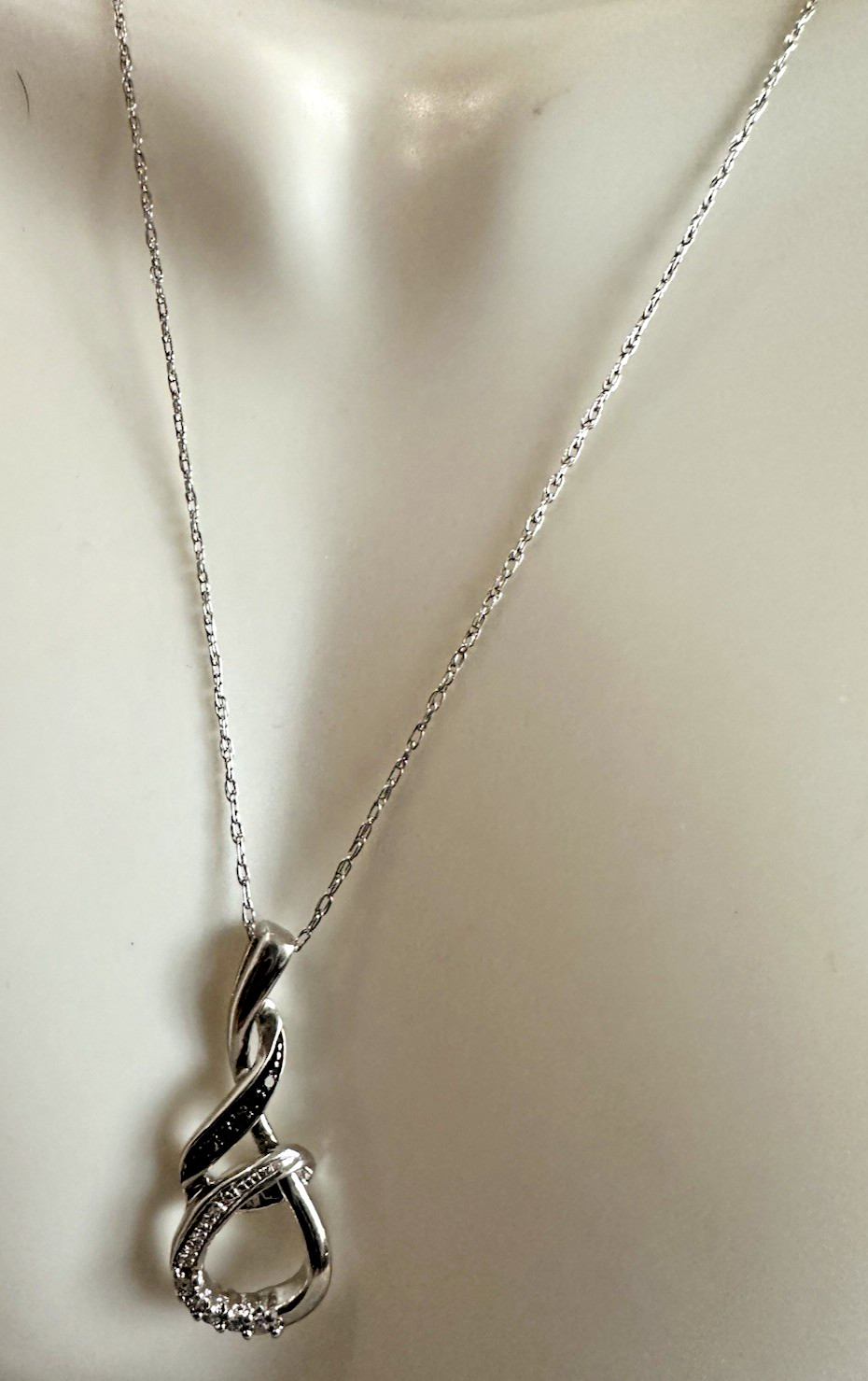 Sterling Silver Black White Diamond Infinity Pendant Necklace 20″