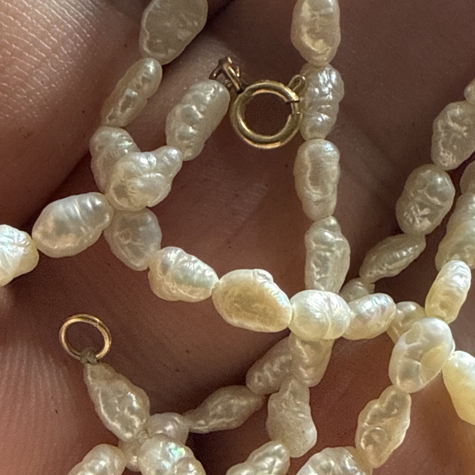 Necklace 14k Gold Cultured Rice Pearl 17” Unused Old Stock Vintage