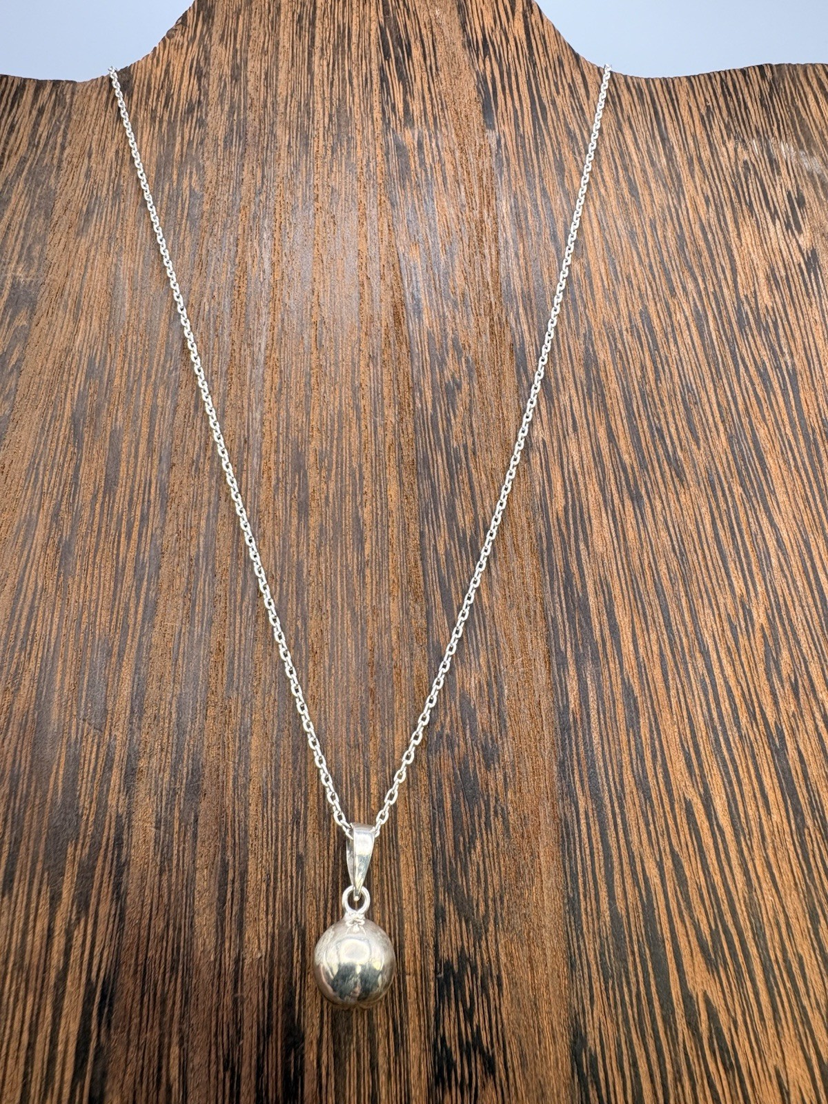 Solid Sterling Silver Drop Ball Pendant Chain Necklace 18” Vintage Hook Clasp