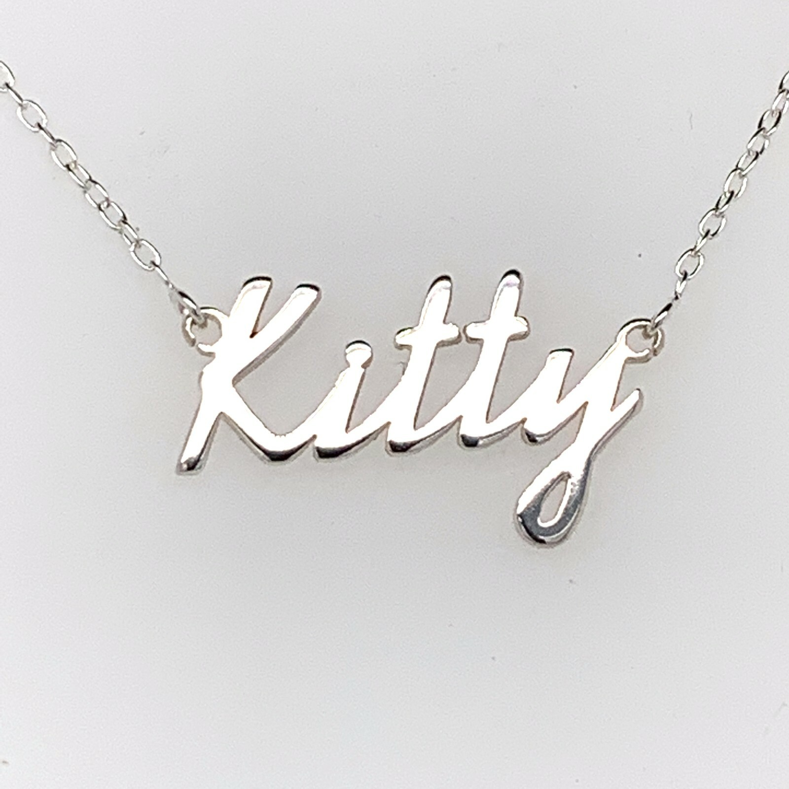 Kitty Name Plate Necklace Pendent Sterling Silver female Personalized Custom